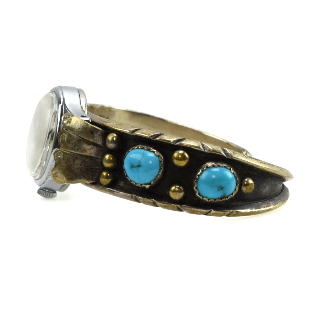 Navajo Turquoise and Silver Watchband c. 1960s, size 6
