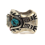 Navajo Turquoise, Coral, and Silver Watch Band c. 1960-70s, size 6.5 (J91006A-1122-019)
 3