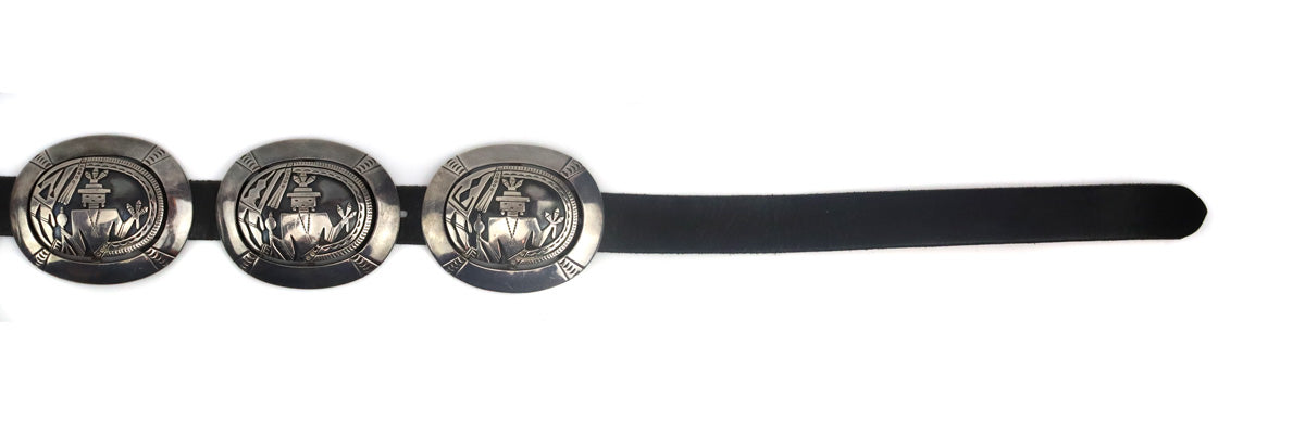 
Navajo Silver Overlay and Leather Storyteller Concho Belt c. 1960-70s (J91009A-0123-004) 5