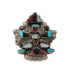 Zuni Multi-Stone Channel Inlay and Silver Knifewing God Ring c. 1940s, size 7 (J91051-0821-003)