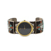Zuni Multi-Stone Inlay and Silver Watch Cuff with Kachina Design c. 1940s, size 7 (J91051-0821-024)1