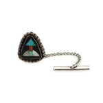 Zuni Multi-Stone Inlay and Silver Tie Tack with Arrow Pictorial c. 1940-50s, 0.75" x 0.625" (J91051-0821-040)