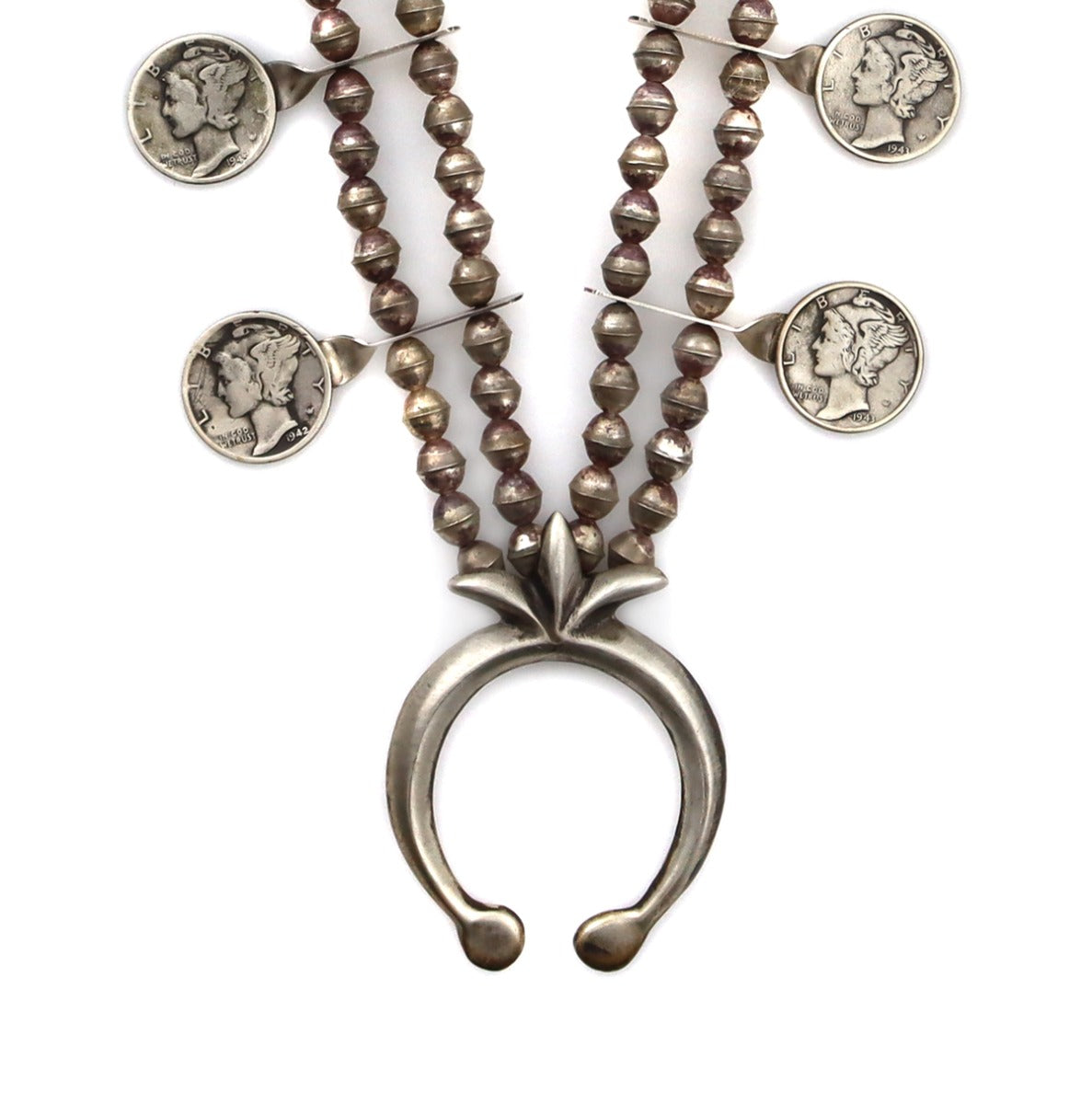 Navajo Silver Necklace with Mercury Dimes c. 1960-70s, 24" length (J91243B-0721-004) 1
