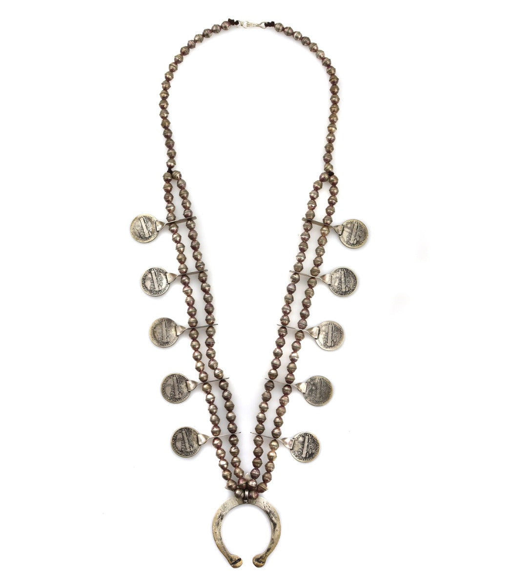 Navajo Silver Necklace with Mercury Dimes c. 1960-70s, 24" length (J91243B-0721-004) 3
