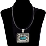 Timmy Yazzie - Contemporary Navajo/San Felipe Bisbee Turquoise and Sterling Silver Pendant with Braided Leather Cord, 2.5" x 2.75" (J9127)