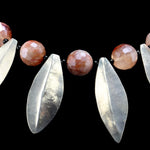 Miramontes Necklace with Large, Faceted, Aventurine Beads and Six Large Silver Laurel Leaf Pendants, 16" length (J91305-0920-006)
