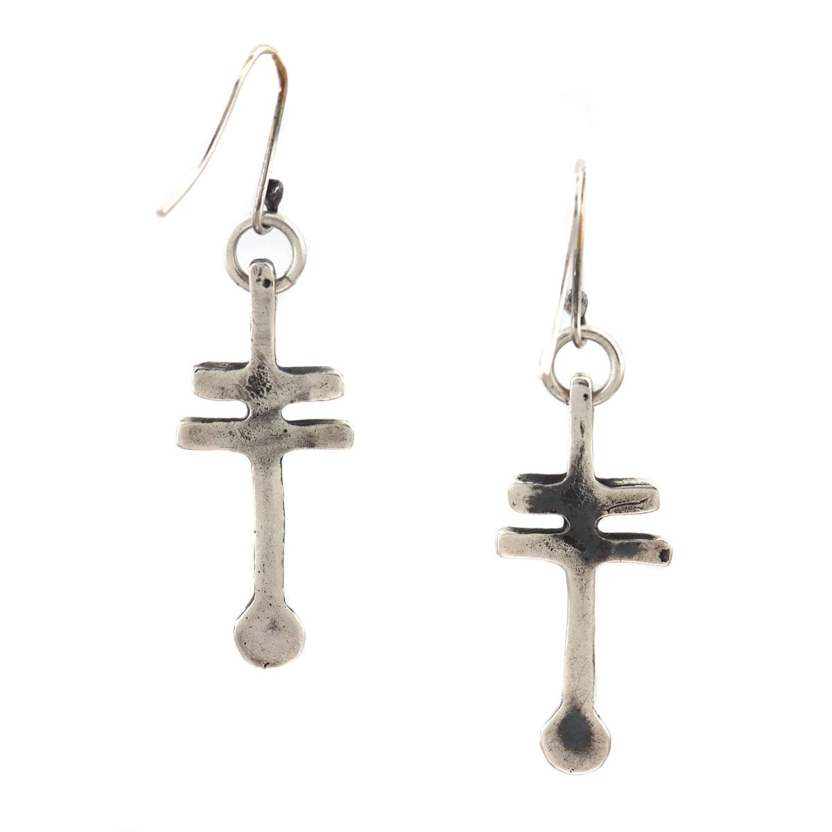 Miramontes - Silver Sandcast Double Bar Hook Earrings, 2" x 0.675" (J91305-1221-008)1