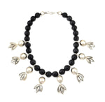 Miramontes - Necklace with 8 Large Silver "Anniversary" Blossoms on Onyx Beads, 18" Length (J91305-1221-014)