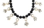 Miramontes - Necklace with 8 Large Silver "Anniversary" Blossoms on Onyx Beads, 18" Length (J91305-1221-014)1