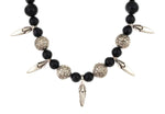 Miramontes - Necklace with 9 Carved Beads and Stylized Blossoms on Onyx Beads, 18" length (J91305-1221-016)1