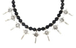 Miramontes - Necklace with 9 Silver Sandcast Star Crosses on Onyx Beads, 17" Length (J91305-1221-018)1