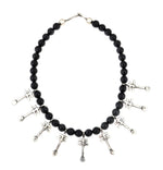 Miramontes - Necklace with 9 Small Silver Sandcast Double Bar Crosses on Onyx Beads, 16" Length (J91305-1221-019)