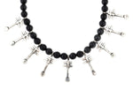 Miramontes - Necklace with 9 Small Silver Sandcast Double Bar Crosses on Onyx Beads, 16" Length (J91305-1221-019)1