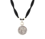 Miramontes - Necklace on Long Shaped Onyx Beads with an 1882 Barber Silver Dollar Pendant, 24" Length (J91305-1221-020)1