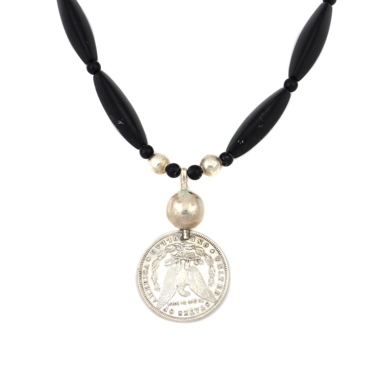 Miramontes - Necklace on Long Shaped Onyx Beads with an 1882 Barber Silver Dollar Pendant, 24" Length (J91305-1221-020)3
