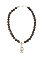 Miramontes - Necklace on Faceted Smoke Quartz Beads and Silver Pomegranate, 16" Length (J91305-1221-022)