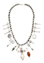 Miramontes - "Necklace of Many Crosses" Old Style Necklace on Silver Beads and Miramontes Original Old Venetian Trade Beads with Ancient Carnelian and Silver Barber Coins, 22" Length (J91305-1221-026)
