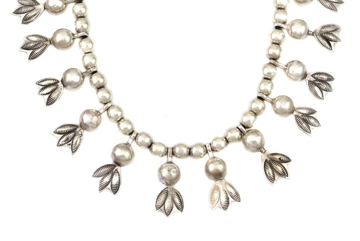 Miramontes - Silver Beaded Necklace with "Anniversary" Blossoms, 17" Length (J91305-1221-030)1