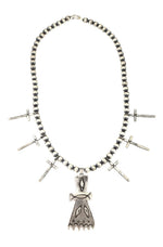 Miramontes - Old Style Necklace with Silver Beads with Silver Crosses and Dancing Kachina Pueblo Pendant, 25" Length (J91305-1221-031)