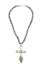 Miramontes - Old Style Necklace with Silver Beads and Sandcast Silver Cross Pendant (J91305-1221-034)