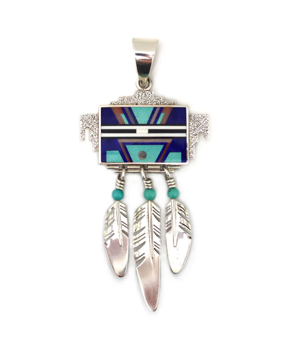 Ray Tracey (b. 1953) - Navajo Contemporary Multi-Stone Inlay and Sterling Silver Kachina Pendant, 3.5" x 1.625" (J91318C-0422-001)