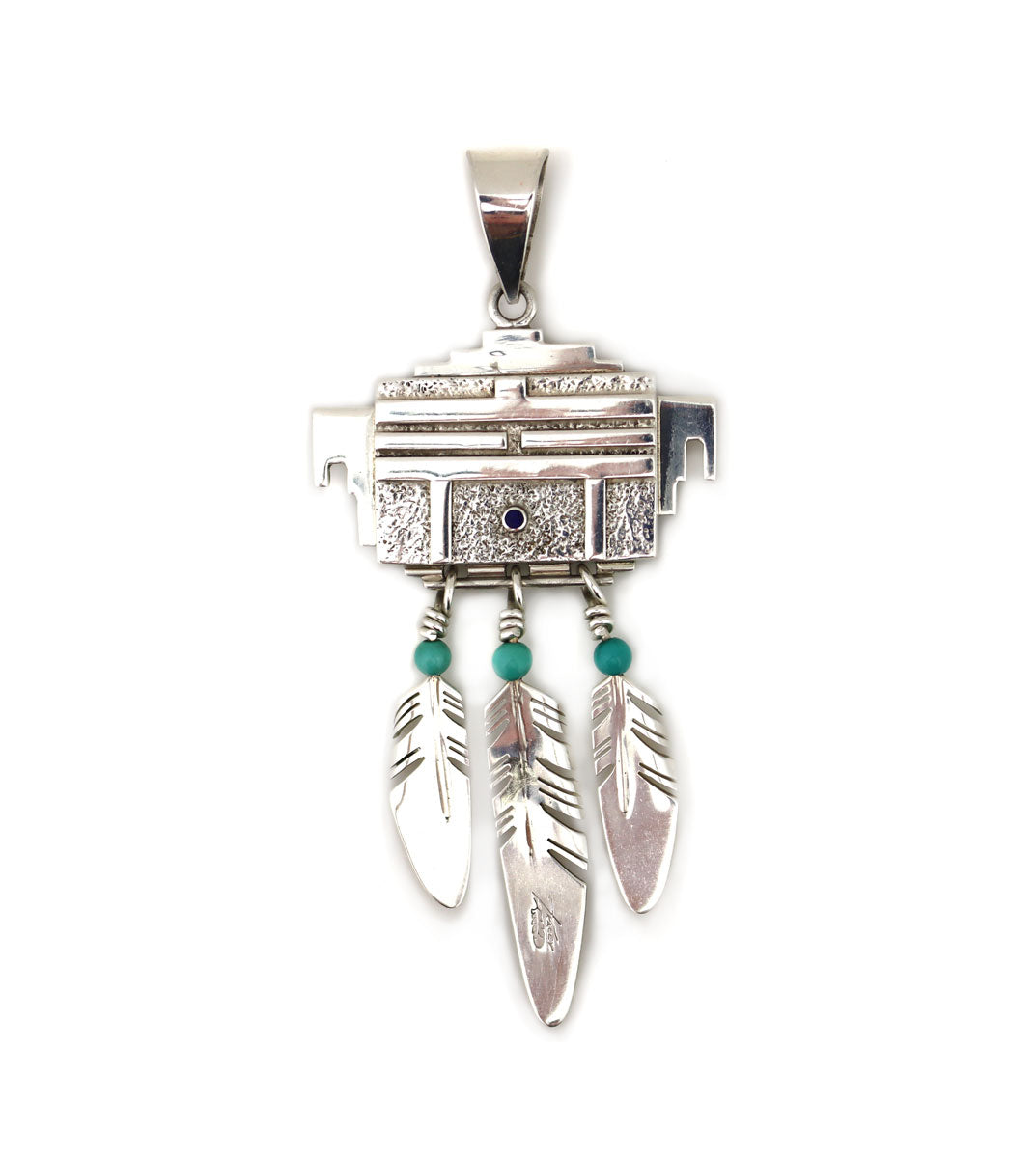 Ray Tracey (b. 1953) - Navajo Contemporary Multi-Stone Inlay and Sterling Silver Kachina Pendant, 3.5" x 1.625" (J91318C-0422-001) 1