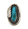 Navajo Turquoise and Silver Ring with Leaf Design c. 1950-60s, size 6 (J91427-0222-017)