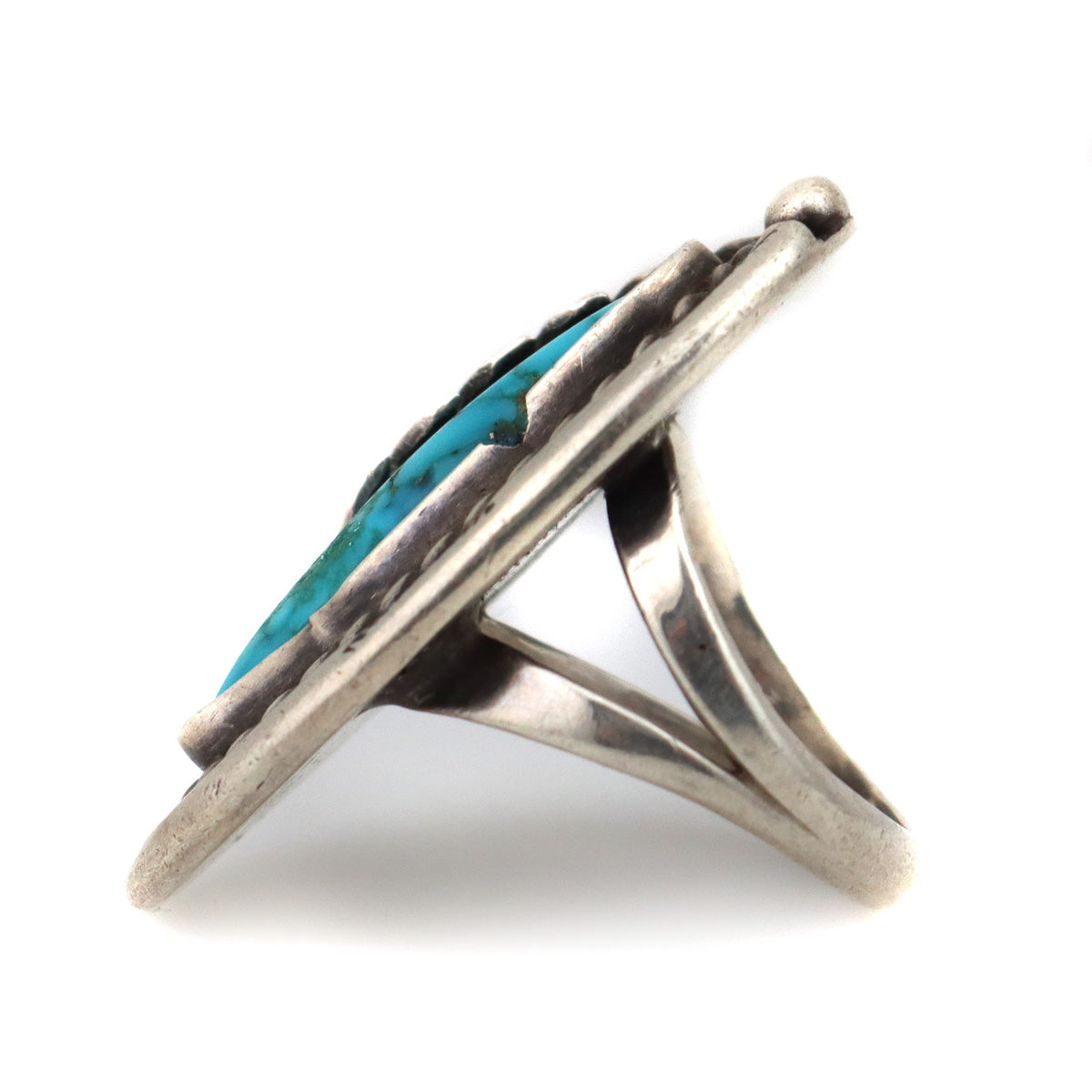 Navajo Turquoise and Silver Ring with Leaf Design c. 1950-60s, size 6 (J91427-0222-017) 3