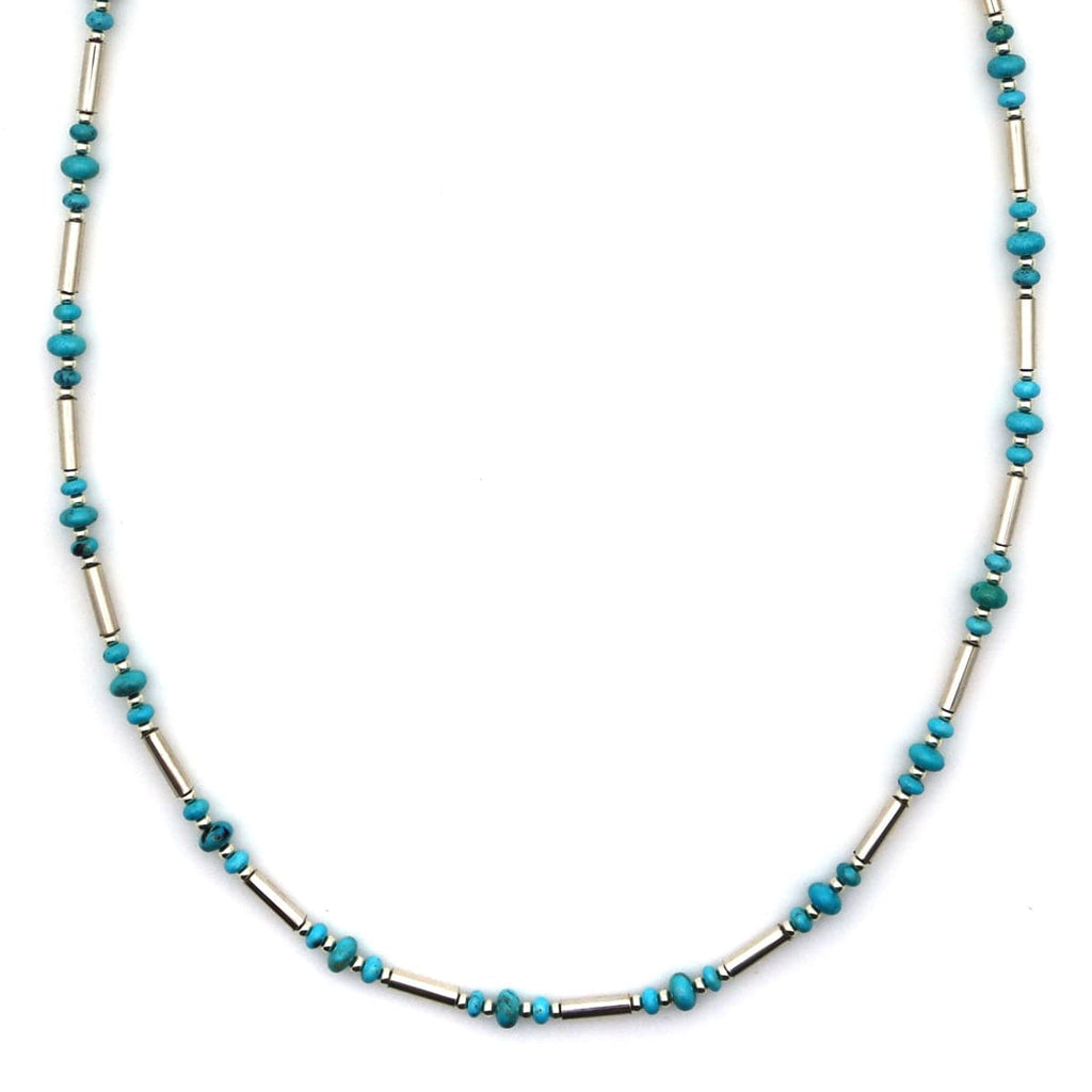 Frank Patania, Jr. - Turquoise and Sterling Silver Beaded Necklace, 30" length (J91620A-0221-017)