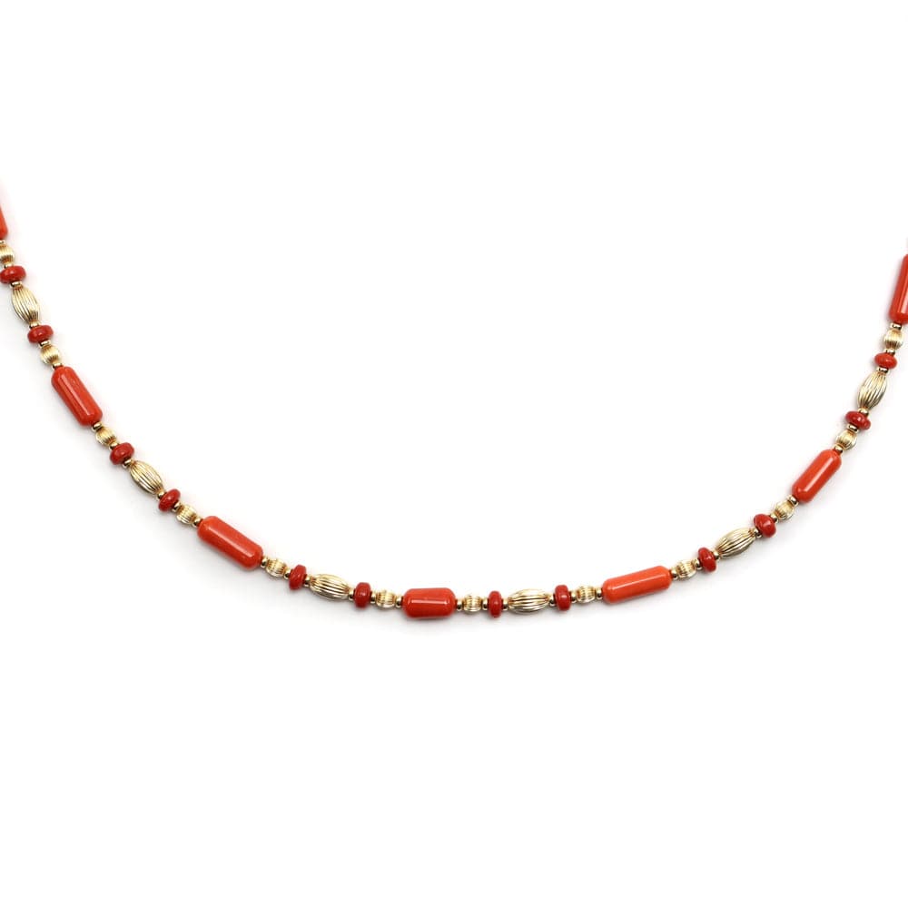 Frank Patania, Jr. - Natural Coral and 14K Gold Beaded Necklace, 31" length (J91620A-0620-002)
