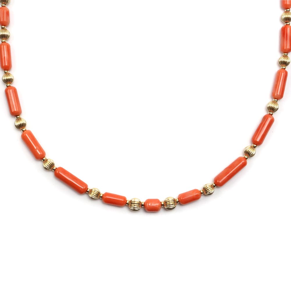 Frank Patania, Jr. - Natural Coral and 14K Gold Beaded Necklace, 25" length (J91620A-0620-004)
