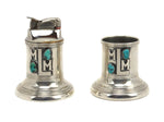 Frank Patania, Jr. - Turquoise and Sterling Silver Charger and Lighter Set with "MLM" Initials c. 1950-60s (J91699-0123-001)