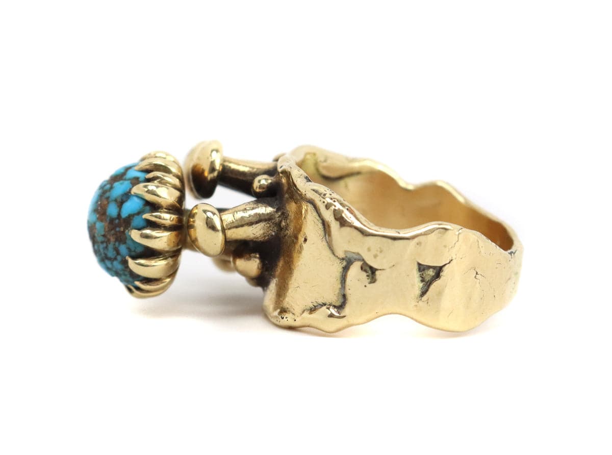 Frank Patania Jr. - Persian Turquoise, 14K Gold, Ring with Mushroom Design c. 1970, size 9.75 (J91699-0123-023) 4
