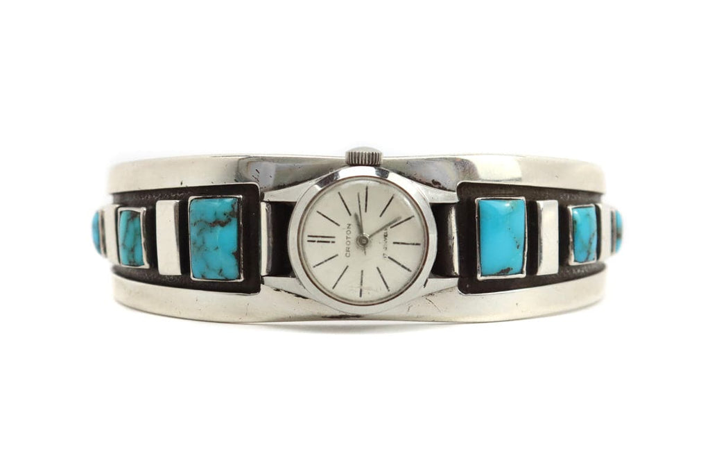 Frank Patania Jr. - Blue Gem Turquoise and Sterling Silver Watch Cuff, size 7 (J91699-0123-032)