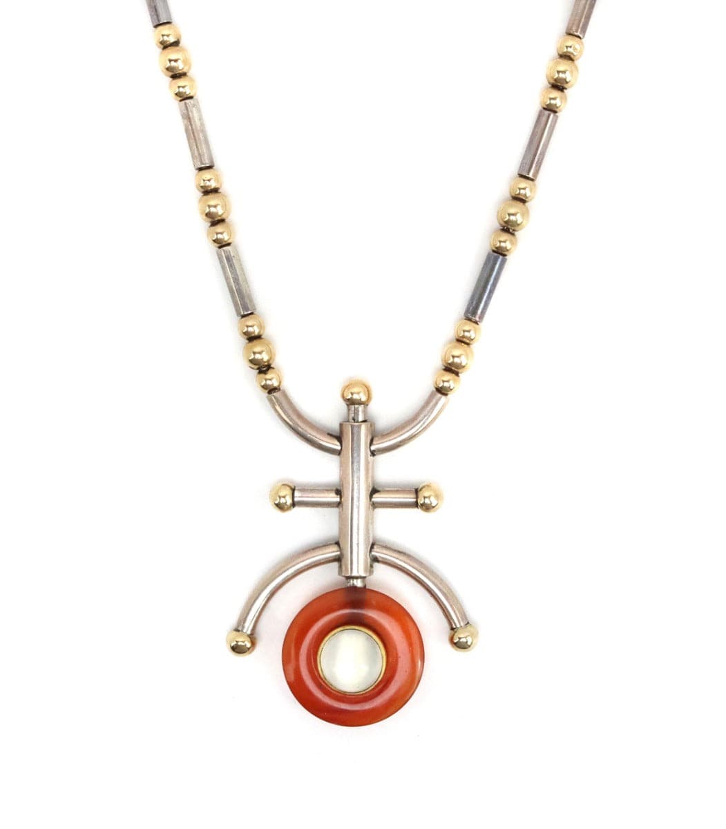 Frank Patania Jr. - Moonstone, Carnelian, and Sterling Silver Necklace, 22" length, 2.625" x 1.75" pendant (J91699-0123-034) 1