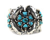 Frank Patania Sr. (1899-1964) and Thunderbird Shop - Burnham Turquoise and Sterling Silver Cuff Bracelet with Floral Design c. 1940-50s, size 6.25 (J91699-0322-004)