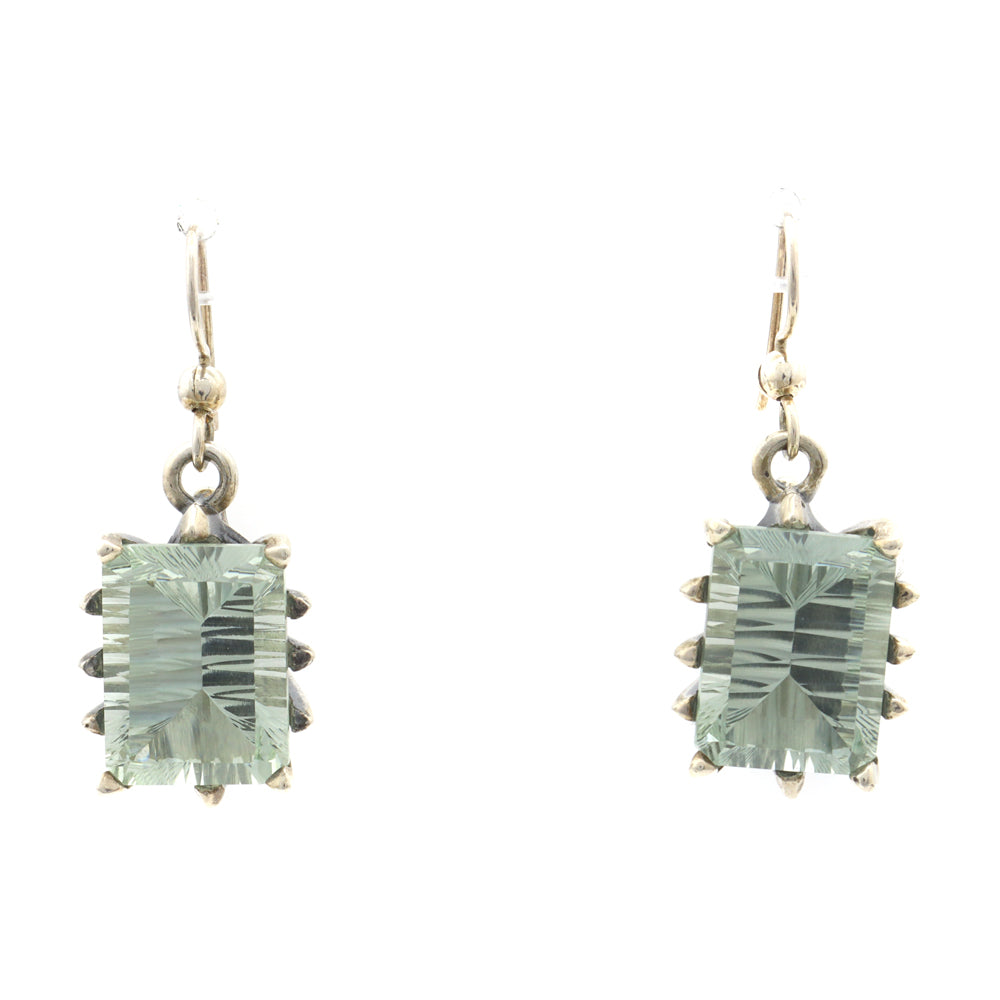 Sam Patania Collection - "Grand Cathedral Dangles" Prasiolite (Green Amethyst) and Sterling Silver French Hook Earrings, 1.5" x 0.625" (J91699-0720-008)

