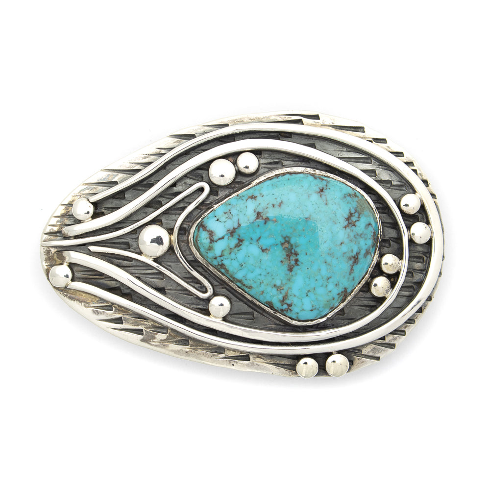 Sam Patania - "Bisbee Shockwave" Couture Bisbee Turquoise and Sterling Silver Belt Buckle, 2" x 3" (J91699-0820-002) 
