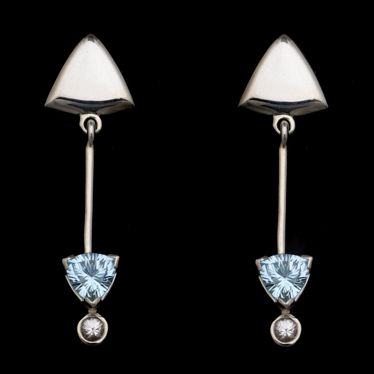 Sam Patania Collection - "Brilliant Trillion T&R" Blue Topaz and Sterling Silver Earrings, 2" x 0.625" (J91699-1020-043)
