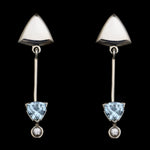 Sam Patania Collection - "Brilliant Trillion T&R" Blue Topaz and Sterling Silver Earrings, 2" x 0.625" (J91699-1020-043)
