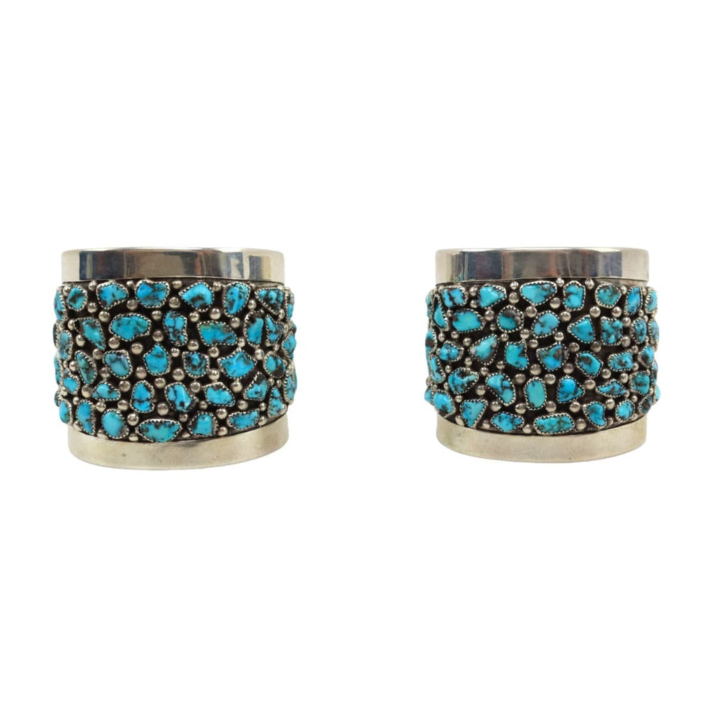 Frank Patania Sr. (1898-1964) - Pair of Burnham Turquoise Nugget and Silver Cuffs c. 1950, size 6.5 each (J91699-1022-004)