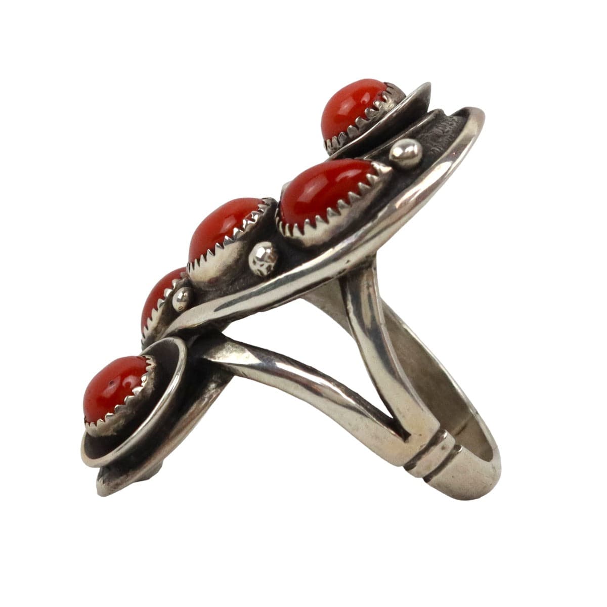 Frank Patania Sr. (1898-1964) - Coral and Silver Sliver Overlay Ring c. 1960s, size 9 (J91699-1022-011) 3