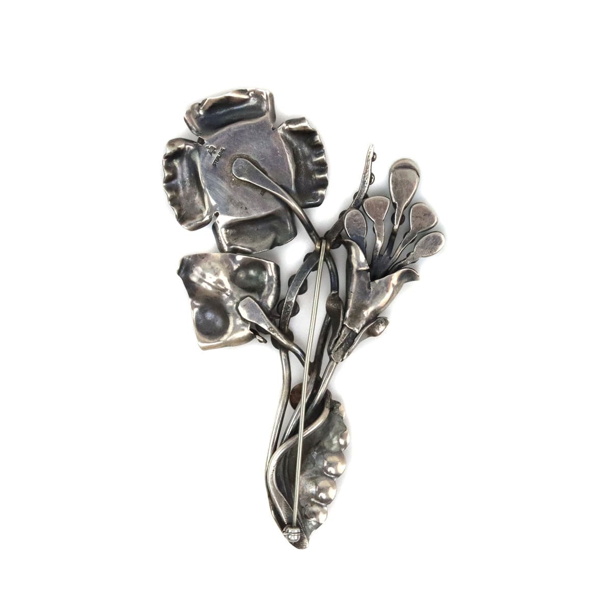 Frank Patania Sr. (1898-1964) - Turquoise and Silver Pin with Floral Design c. 1950s, 4.25" x 2.5" (J91699-1022-017) 1