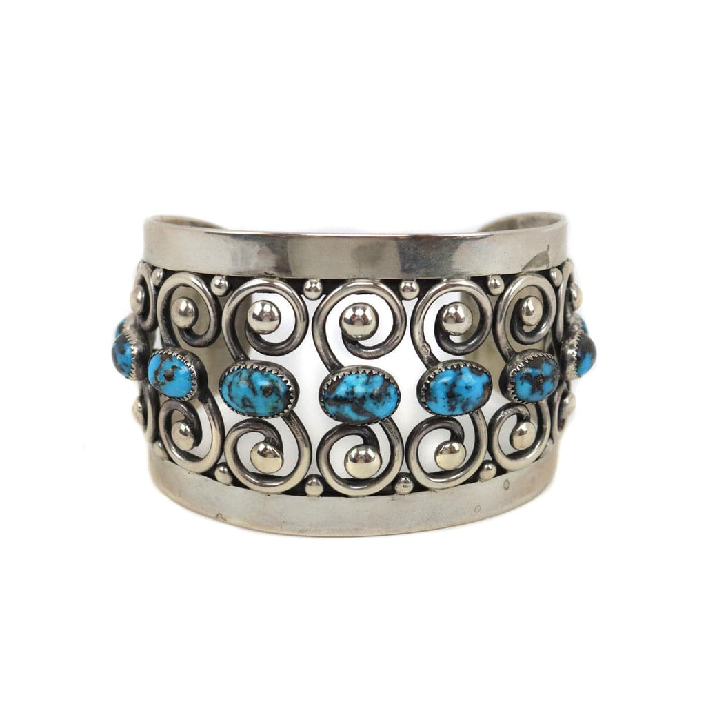 Frank Patania Sr. (1898-1964) - Persian Turquoise and Sterling Silver Bracelet c. 1950s, size 7.25 (J91699-1022-020)