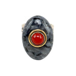 Frank Patania Jr. - Norwegian Granite, Coral, 14K Gold, and Sterling Silver Ring c. 2010, size 7 (J91699-1022-033)