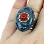 Frank Patania Jr. - Norwegian Granite, Coral, 14K Gold, and Sterling Silver Ring c. 2010, size 7 (J91699-1022-033) 5