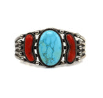 Frank Patania Jr. - Number 8 Turquoise, Coral Branch, and Silver Bracelet c. 1960s, size 6.5 (J91699-1022-056)