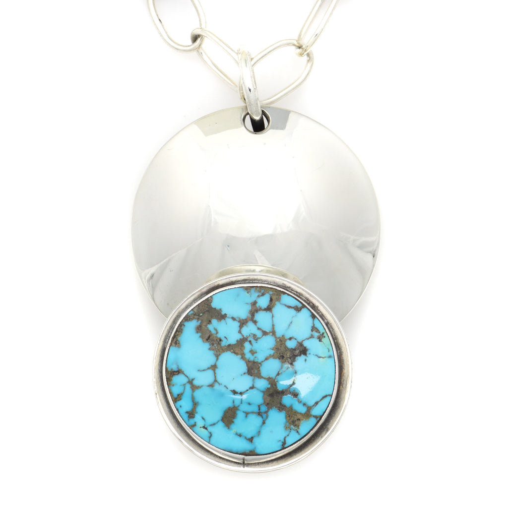 Sam Patania - Couture Natural Blue Gem Turquoise and Sterling Silver Pendant and Chain, 3.25" x 2" pendant (J91699-1220-003)
