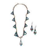 Herman Smith - Navajo - Contemporary Multi-Stone Inlay and Silver Overlay Necklace and French Hook Earrings Set (J91886A-0623-001)