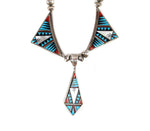 Herman Smith - Navajo - Contemporary Multi-Stone Inlay and Silver Overlay Necklace and French Hook Earrings Set (J91886A-0623-001)